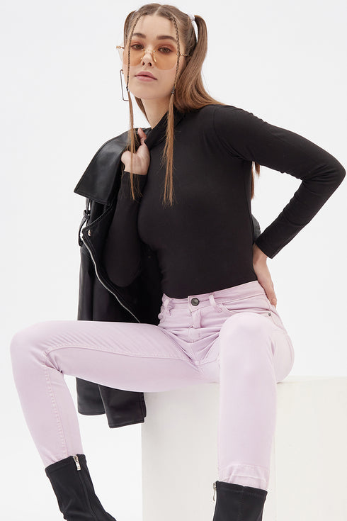 Women Black Highneck Full sleeves T-shirt